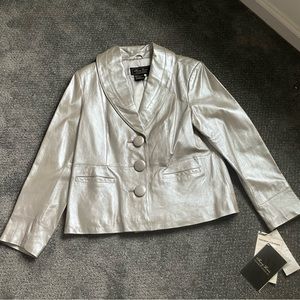 Women’s Silver Leather Jacket - Blazer - Large